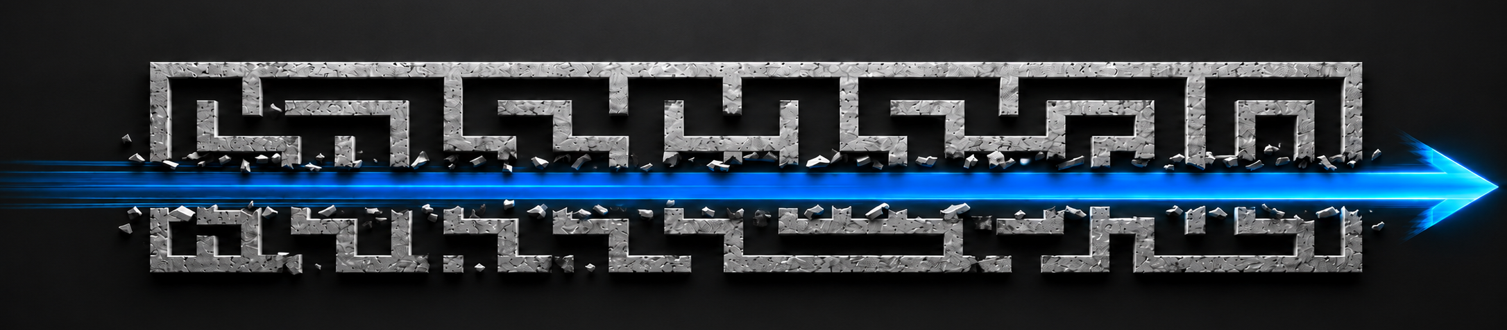 Stone maze divided by a blue arrow moving forward